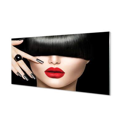 Panel nad Blat Kuchenny Kobieta z Grzywką i Czerwonymi Ustami