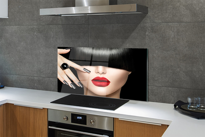 Panel nad Blat Kuchenny Kobieta z Grzywką i Czerwonymi Ustami