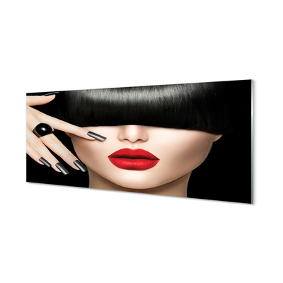 Panel nad Blat Kuchenny Kobieta z Grzywką i Czerwonymi Ustami