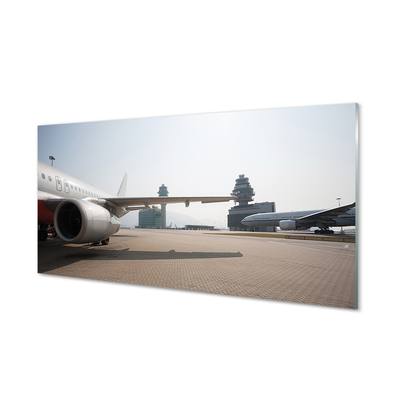 Szklany Panel Samolot budynki lotnisko niebo