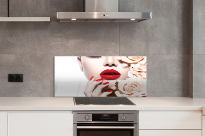 Szklany Panel Róże i Czerwone Usta Kobiety