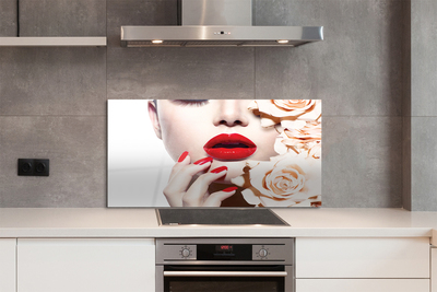 Szklany Panel Róże i Czerwone Usta Kobiety