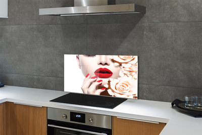 Szklany Panel Róże i Czerwone Usta Kobiety