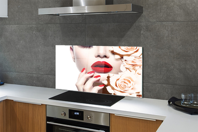 Szklany Panel Róże i Czerwone Usta Kobiety