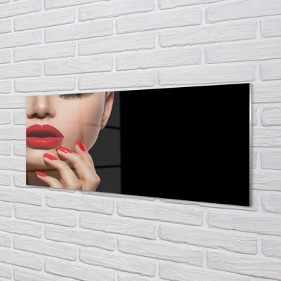 Szklany Panel Kobieta czerwone usta i paznokcie