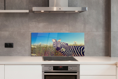 Panel szklany do Kuchni Zebra wśród Polnych Kwiatów