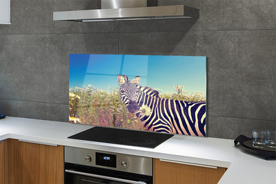 Panel szklany do Kuchni Zebra wśród Polnych Kwiatów