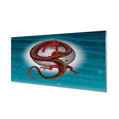 Szklany Panel Japoński Smok na tle Pełni Księżyca