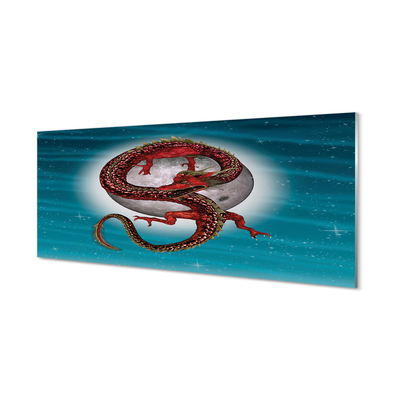 Szklany Panel Japoński Smok na tle Pełni Księżyca