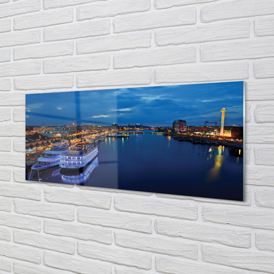Szklany Panel Statek w Nocnym Mieście