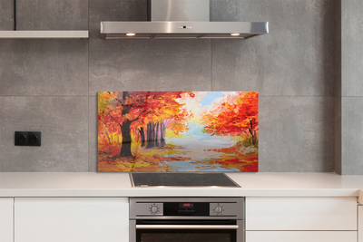 Szklany Panel Jesienne Liście na Drzewie