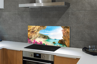 Panel Kuchenny Szklany Klify i Kwiaty na Wybrzeżu