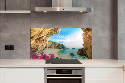 Panel Kuchenny Szklany Klify i Kwiaty na Wybrzeżu