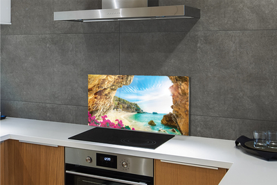 Panel Kuchenny Szklany Klify i Kwiaty na Wybrzeżu