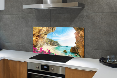 Panel Kuchenny Szklany Klify i Kwiaty na Wybrzeżu