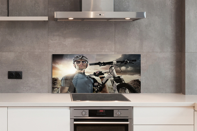 Panel szklany do Kuchni Rowerzysta na tle Chmur