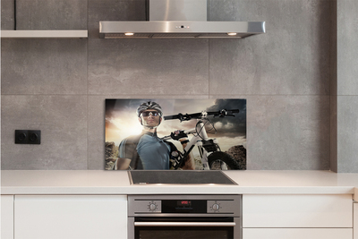 Panel szklany do Kuchni Rowerzysta na tle Chmur