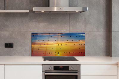 Panel Szklany Ptaki na Drutach o Zmierzchu