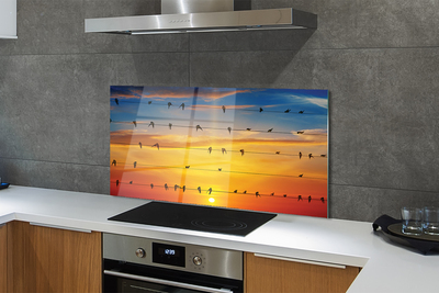 Panel Szklany Ptaki na Drutach o Zmierzchu