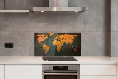 Panel szklany do Kuchni Ekskluzywna Złota Mapa Świata