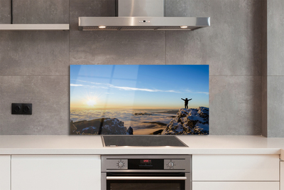 Szkło do Kuchni na Ścianę Człowiek w Górach o Wschodzie Słońca