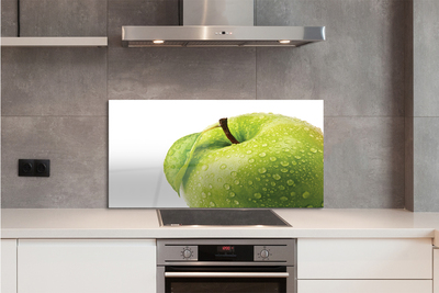 Szkło do Kuchni na Ścianę Zielone Jabłko w Kroplach Wody