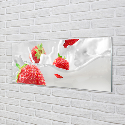 Szkło do Kuchni na Ścianę Truskawki w Białym Mleku