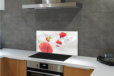 Szkło do Kuchni na Ścianę Truskawki w Białym Mleku