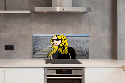 Szkło do Kuchni na Ścianę Kobieta w Okularach i Czerwonych Ustach