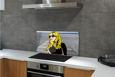 Szkło do Kuchni na Ścianę Kobieta w Okularach i Czerwonych Ustach