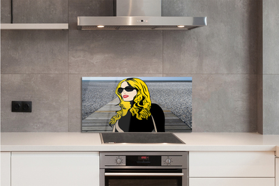 Szkło do Kuchni na Ścianę Kobieta w Okularach i Czerwonych Ustach