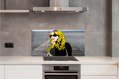 Szkło do Kuchni na Ścianę Kobieta w Okularach i Czerwonych Ustach