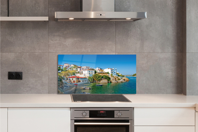 Szkło do Kuchni na Ścianę Tradycyjna Grecka Architektura nad Wodą