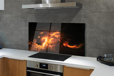 Szklany Panel Ogień z Pyska Smoka