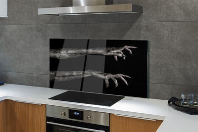 Panel szklany do Kuchni Brudne Dłonie na Czarnym Tle