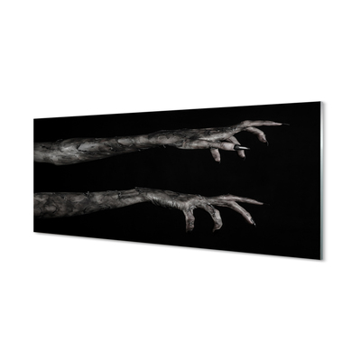 Panel szklany do Kuchni Brudne Dłonie na Czarnym Tle