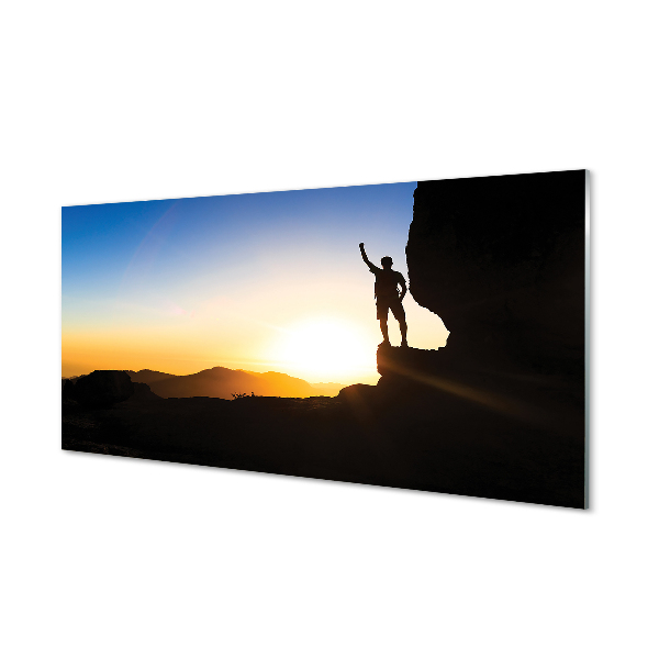 Szkło do Kuchni na Ścianę Człowiek w Górach o Zachodzie