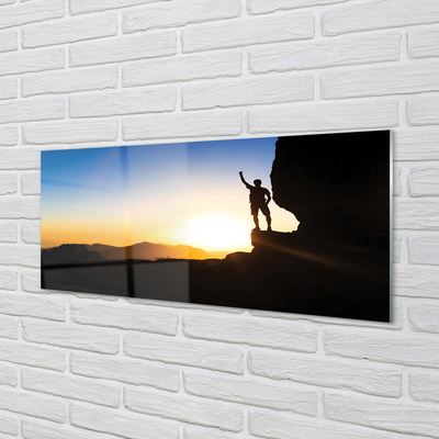 Szkło do Kuchni na Ścianę Człowiek w Górach o Zachodzie