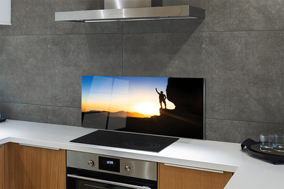 Szkło do Kuchni na Ścianę Człowiek w Górach o Zachodzie