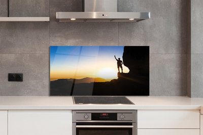 Szkło do Kuchni na Ścianę Człowiek w Górach o Zachodzie