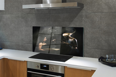 Szkło do Kuchni na Ścianę Kobieta jako Cień Nocy