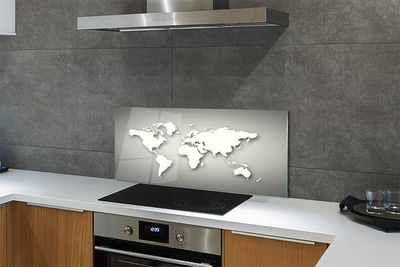 Panel szklany do Kuchni Minimalistyczna Biała Mapa na Szarym Tle