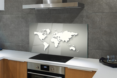 Panel szklany do Kuchni Minimalistyczna Biała Mapa na Szarym Tle