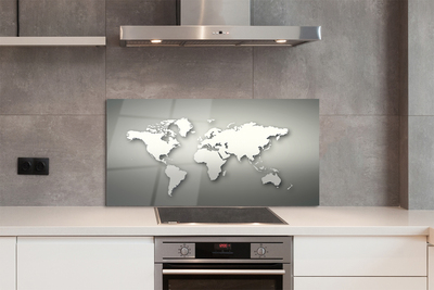 Panel szklany do Kuchni Minimalistyczna Biała Mapa na Szarym Tle