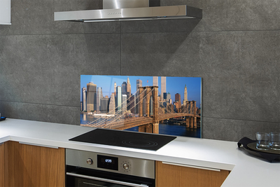 Szkło do Kuchni na Ścianę Rzeka w Cieniu Wieżowców i Mostu