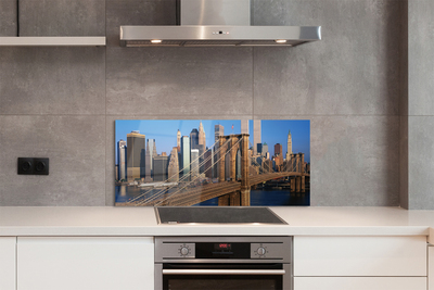 Szkło do Kuchni na Ścianę Rzeka w Cieniu Wieżowców i Mostu