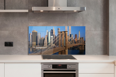 Szkło do Kuchni na Ścianę Rzeka w Cieniu Wieżowców i Mostu