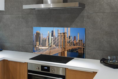 Szkło do Kuchni na Ścianę Rzeka w Cieniu Wieżowców i Mostu