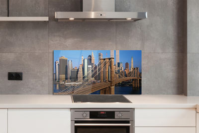 Szkło do Kuchni na Ścianę Rzeka w Cieniu Wieżowców i Mostu