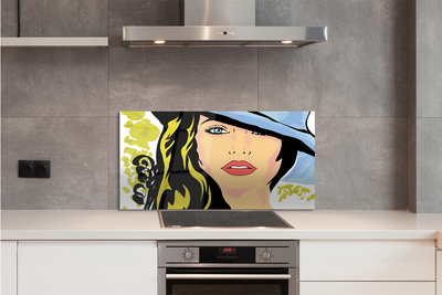 Szklany Panel Portret Kobiety w Kapeluszu